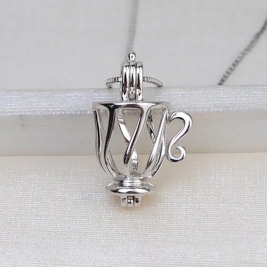 S925 Sterling Silver Teapot Pearl Cage Pendant - Feliz Pearl 