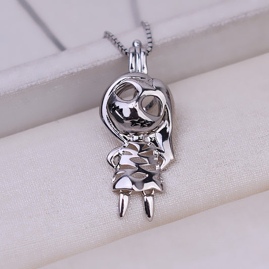 S925 Sterling Silver Halloween Skull Pearl Cage Pendant - Feliz Pearl 