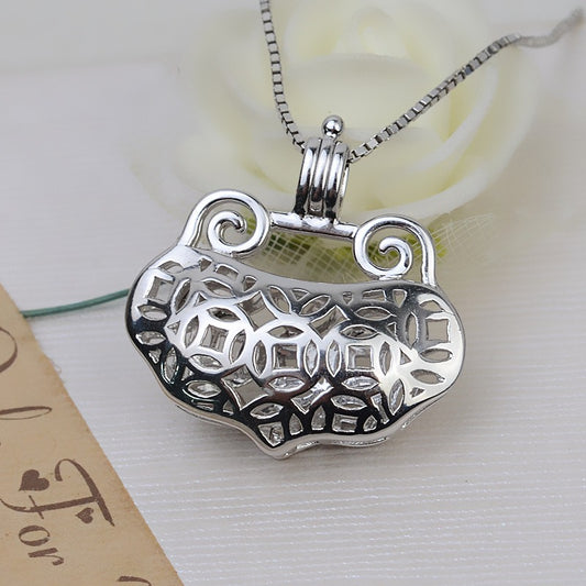 S925 Sterling Silver Lucky Lock Pearl Cage Pendant - Feliz Pearl 