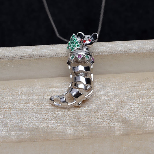 S925 Sterling Silver Christmas Socks Pearl Cage Pendant - Feliz Pearl 