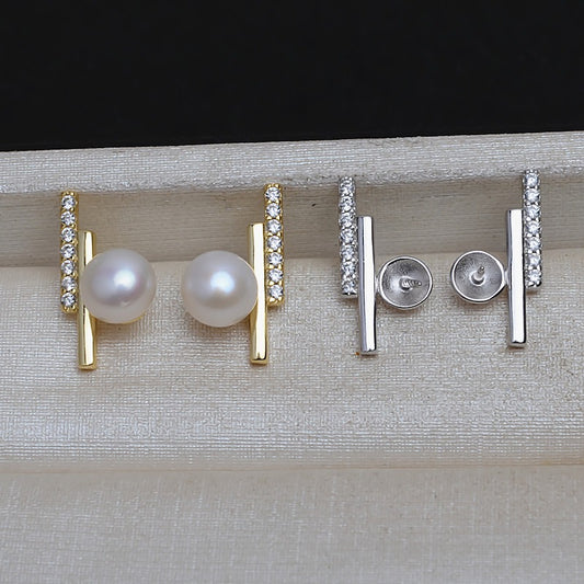 CZ Balance Beam Pearl Stud Earring Settings - Feliz Pearl 