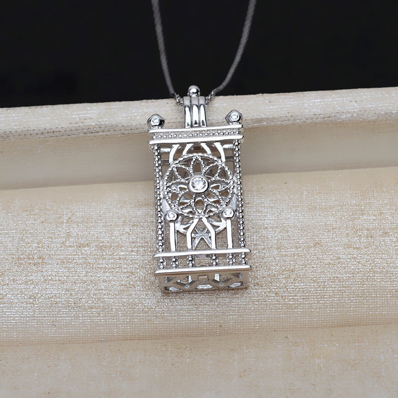 S925 Sterling Silver Flower Clock Pearl Cage Pendant - Feliz Pearl 