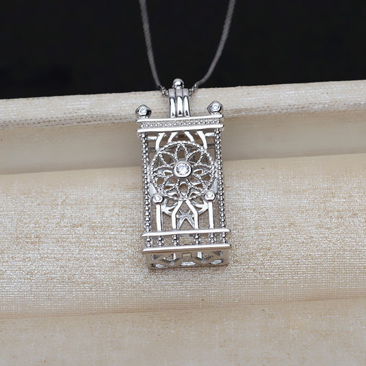 S925 Sterling Silver Flower Clock Pearl Cage Pendant - Feliz Pearl 