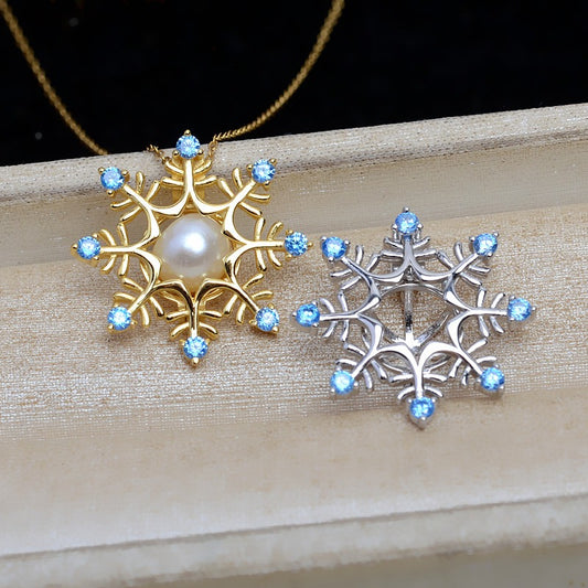 S925 Sterling Silver Snowflake Pearl Cage Pendant - Feliz Pearl 