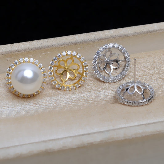 CZ Sunflower Pearl Earring Setting-DIY Jewelry Mountings - Feliz Pearl 