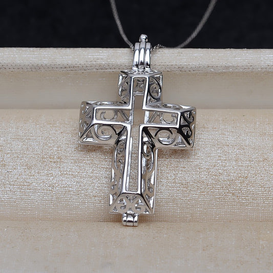 European Cross Silver Pearl Cage Pendant - Feliz Pearl 