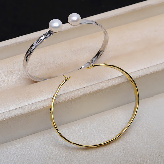 Girl's Bangle S925 Sterling Silver Freshwater Pearl Bangle Setting - Feliz Pearl 