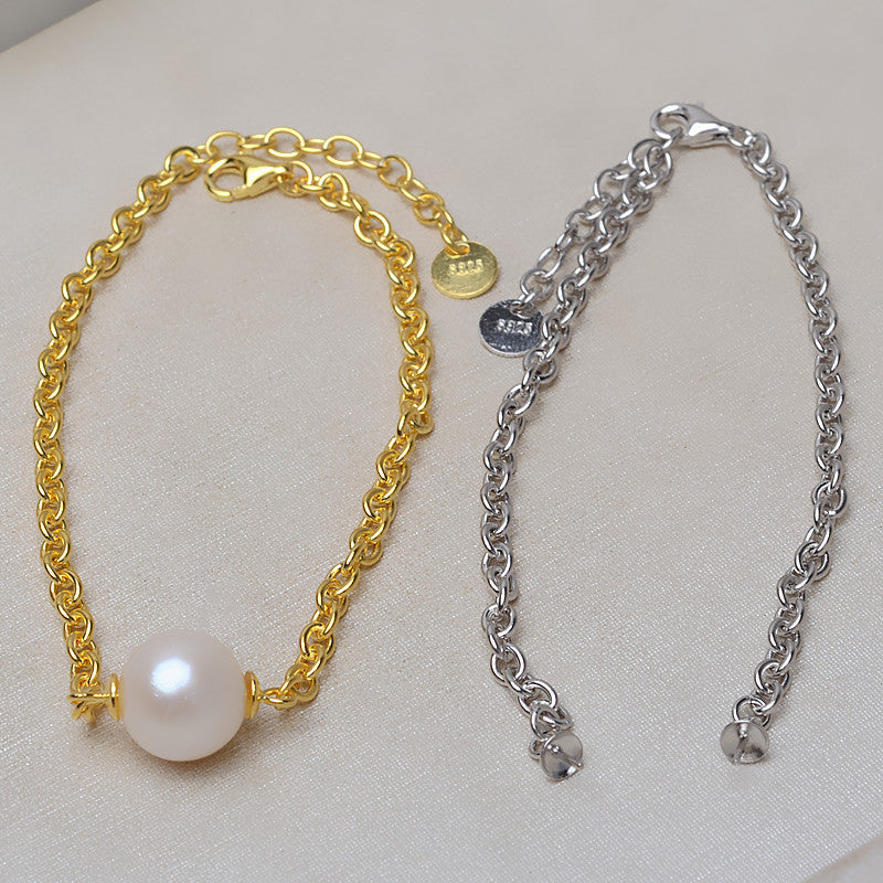 S925 Sterling Silver Thick Chain Pearl Bracelet Setting - Feliz Pearl 