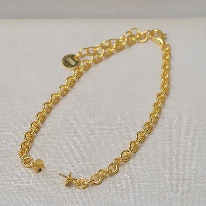 S925 Sterling Silver Thick Chain Pearl Bracelet Setting - Feliz Pearl 