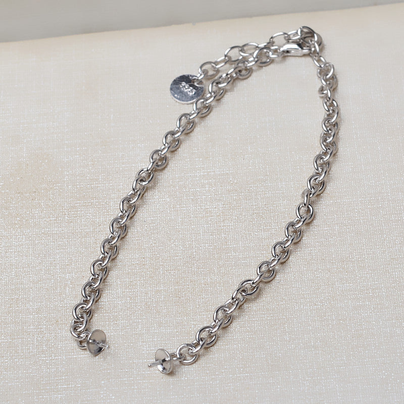 S925 Sterling Silver Thick Chain Pearl Bracelet Setting - Feliz Pearl 