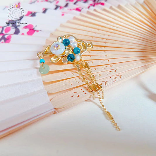 Chinese style.Hanfu Pearl Lotus Pearl Brooch - Feliz Pearl 