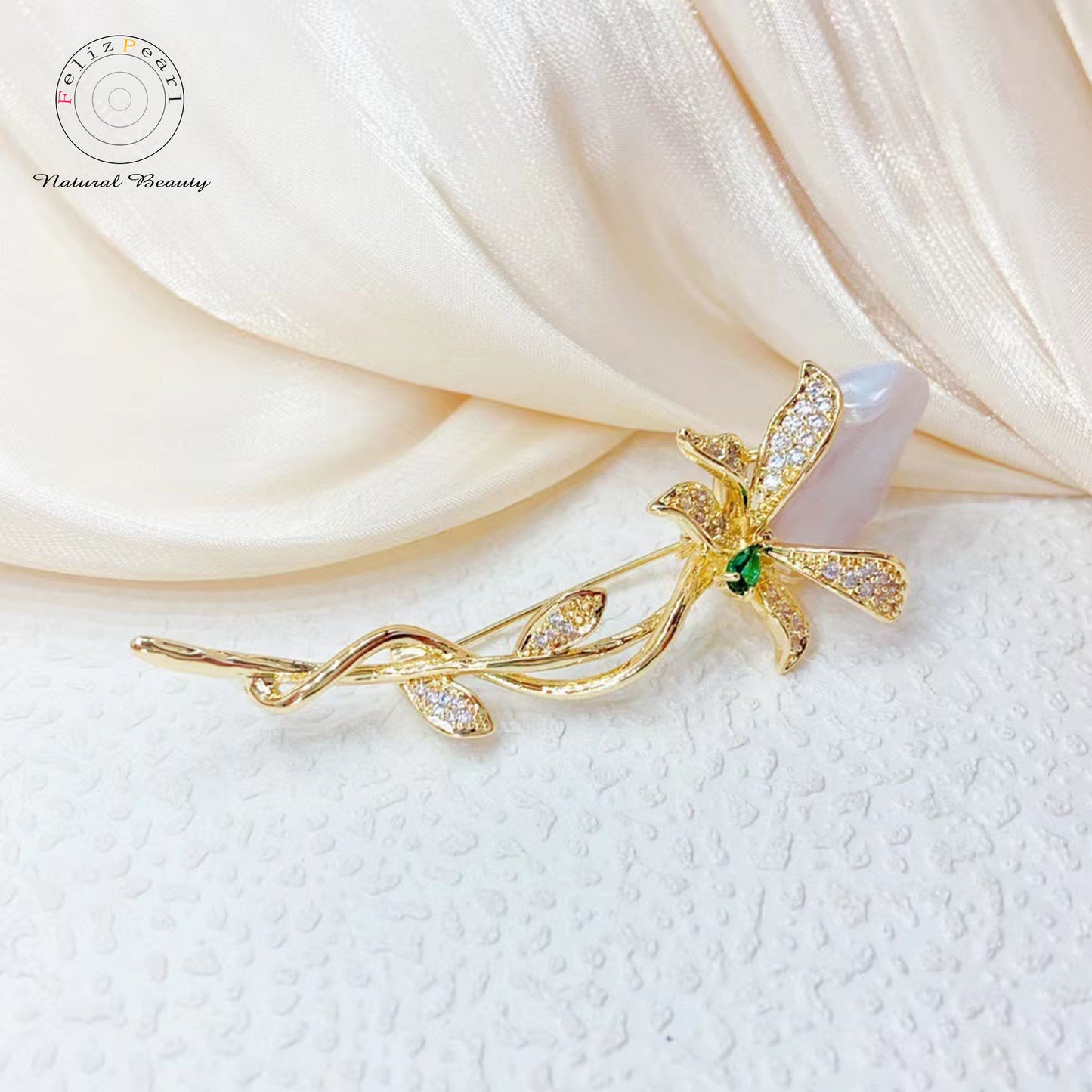 Wholesale Tulip Baroque Pearl Copper Brooch - Feliz Pearl 