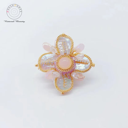 Vintage Baroque. Pink Crystal Freshwater Pearl Brooch - Feliz Pearl 