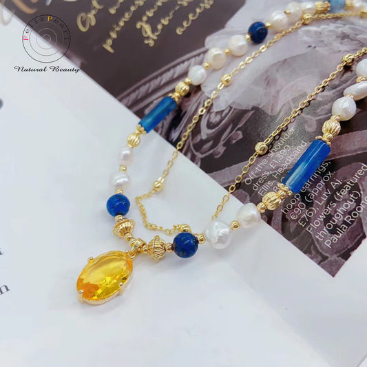 Vintage Style Blue Crystale Pearl Necklace - Feliz Pearl 