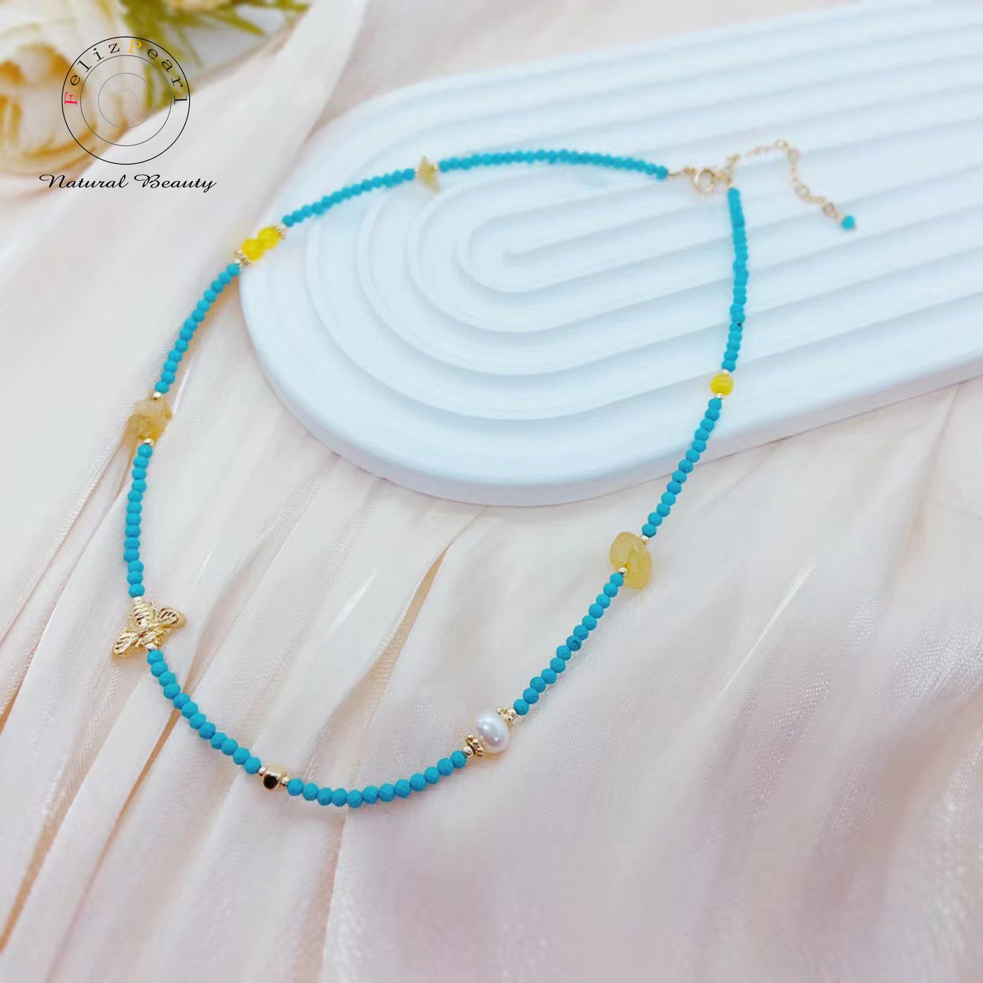 Blue Turquoise Necklace Baroque Pearl Jewelry - Feliz Pearl 