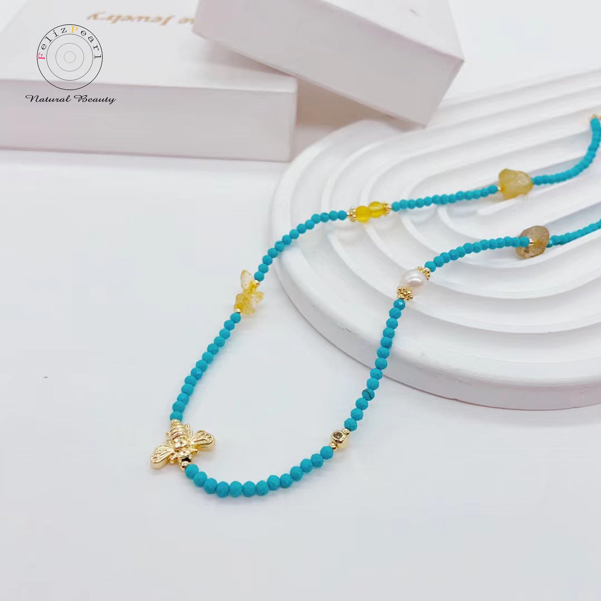 Blue Turquoise Necklace Baroque Pearl Jewelry - Feliz Pearl 