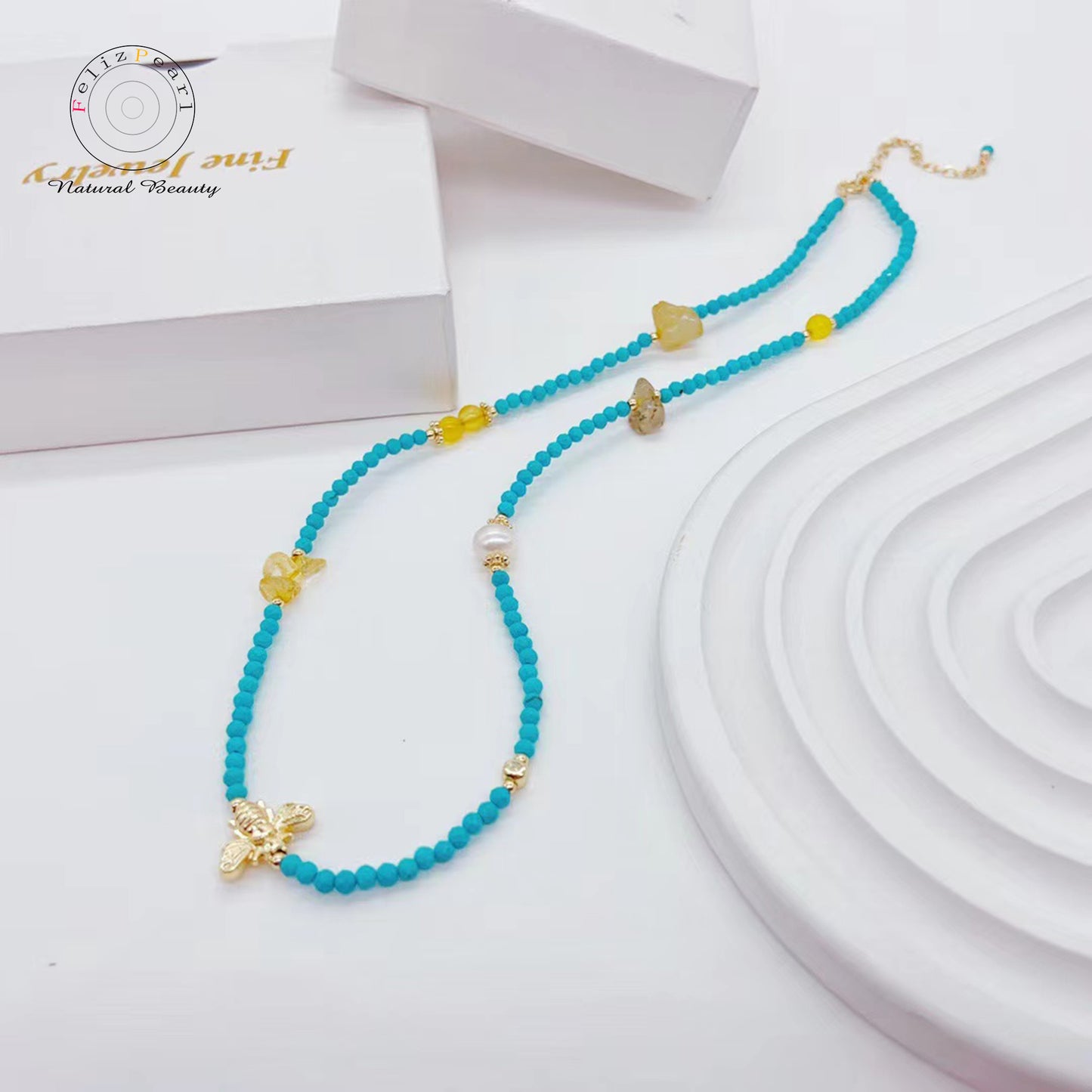 Blue Turquoise Necklace Baroque Pearl Jewelry - Feliz Pearl 