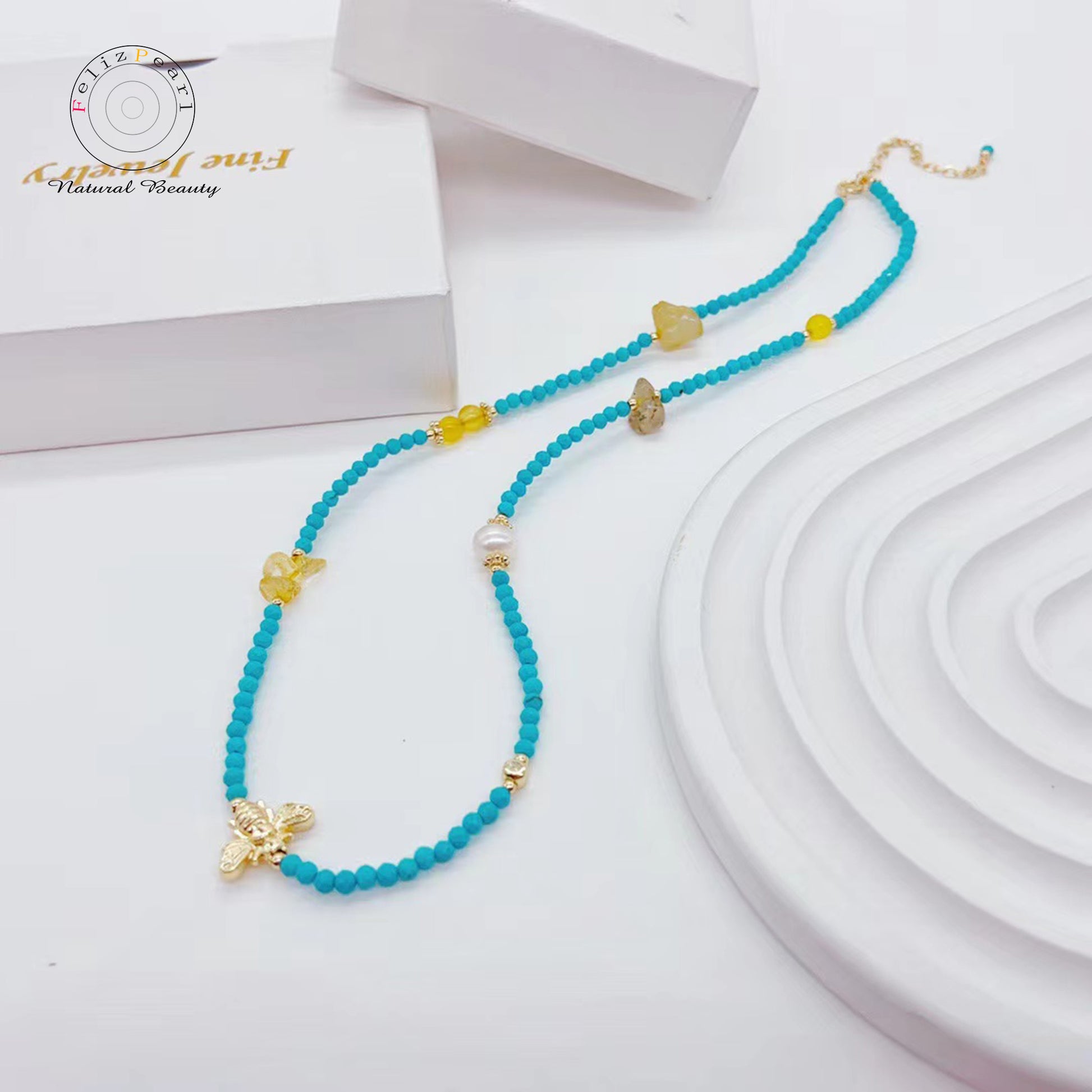 Blue Turquoise Necklace Baroque Pearl Jewelry - Feliz Pearl 