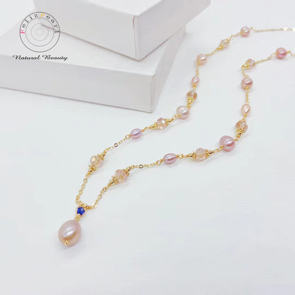Galaxy Pink Crystal Pearl Necklace - Feliz Pearl 