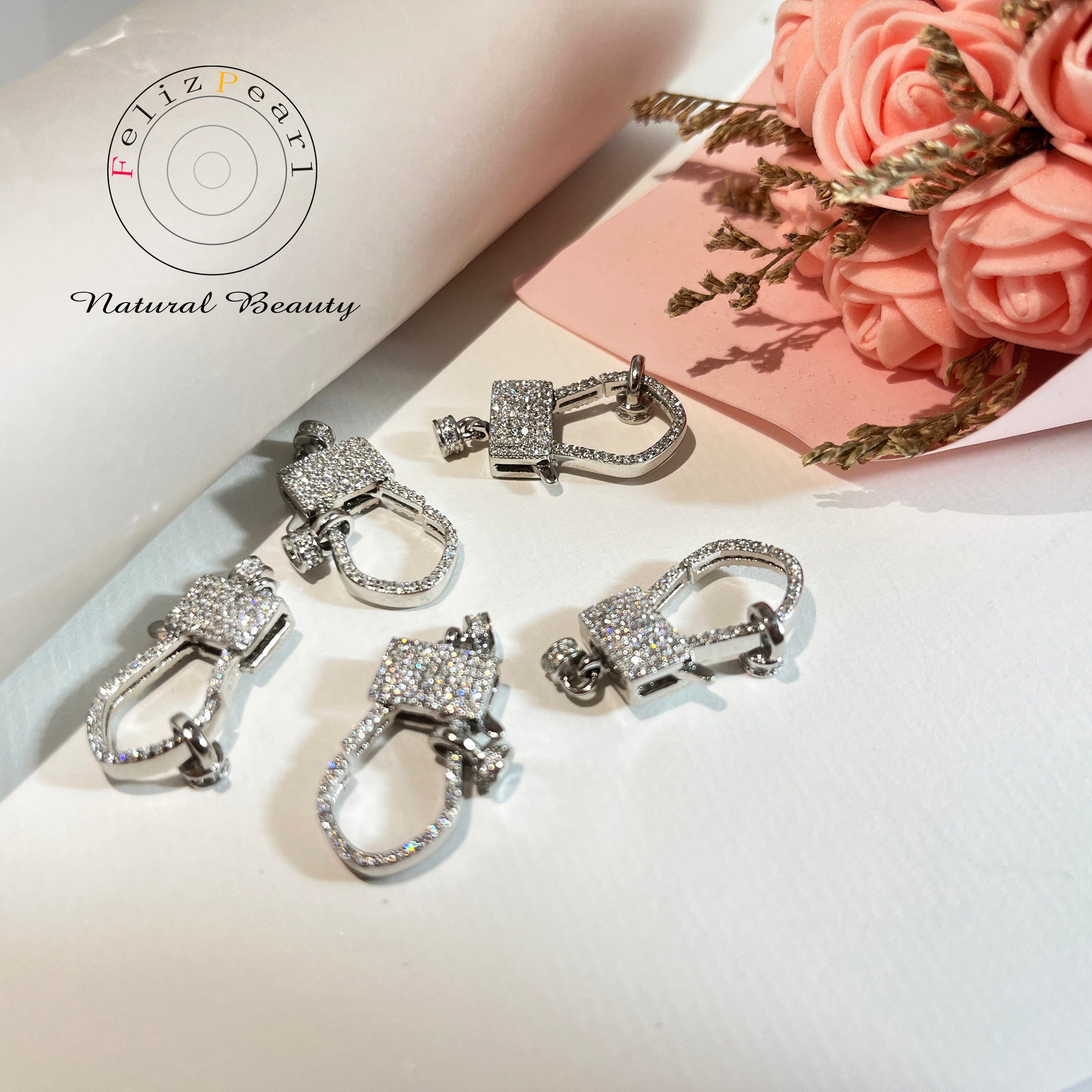 S925 Sterling Silver Cubic Zirconia Lobster Necklace Clasp - Feliz Pearl 