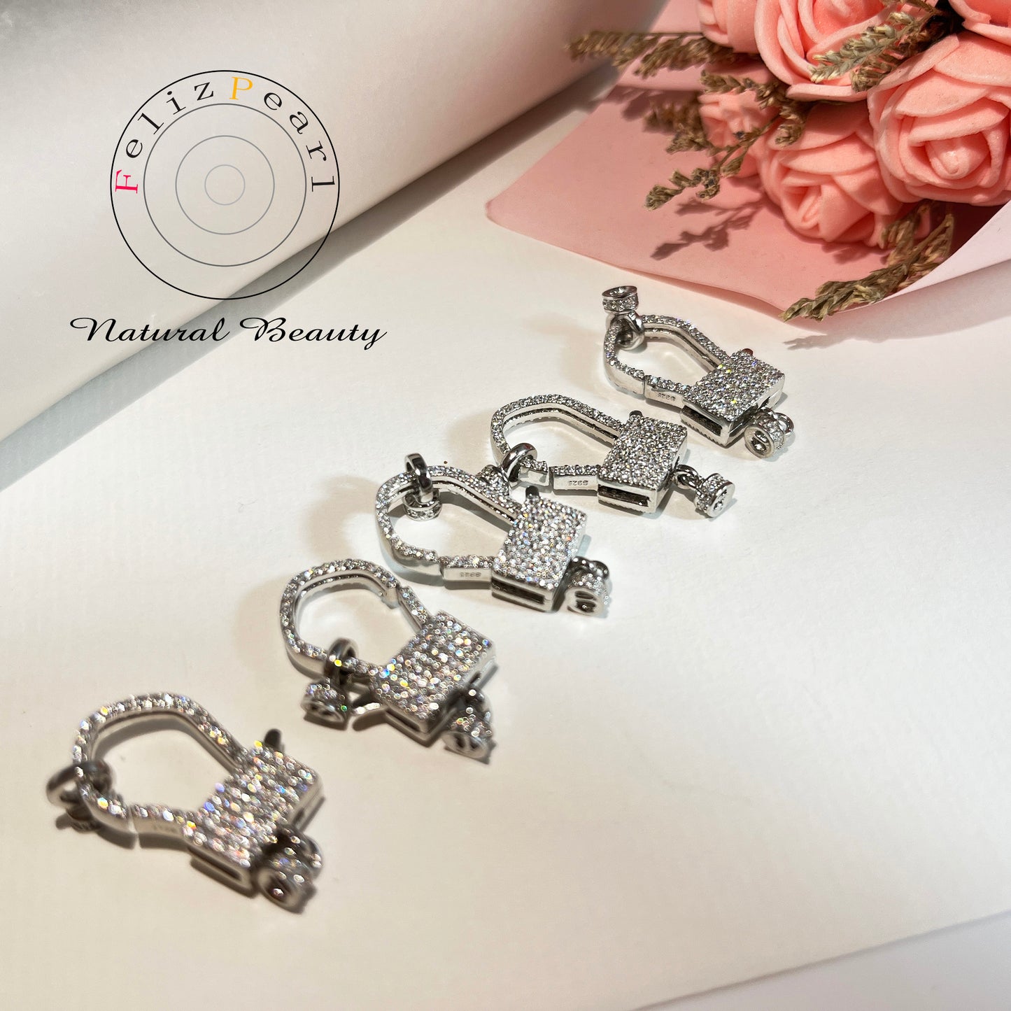 S925 Sterling Silver Cubic Zirconia Lobster Necklace Clasp - Feliz Pearl 