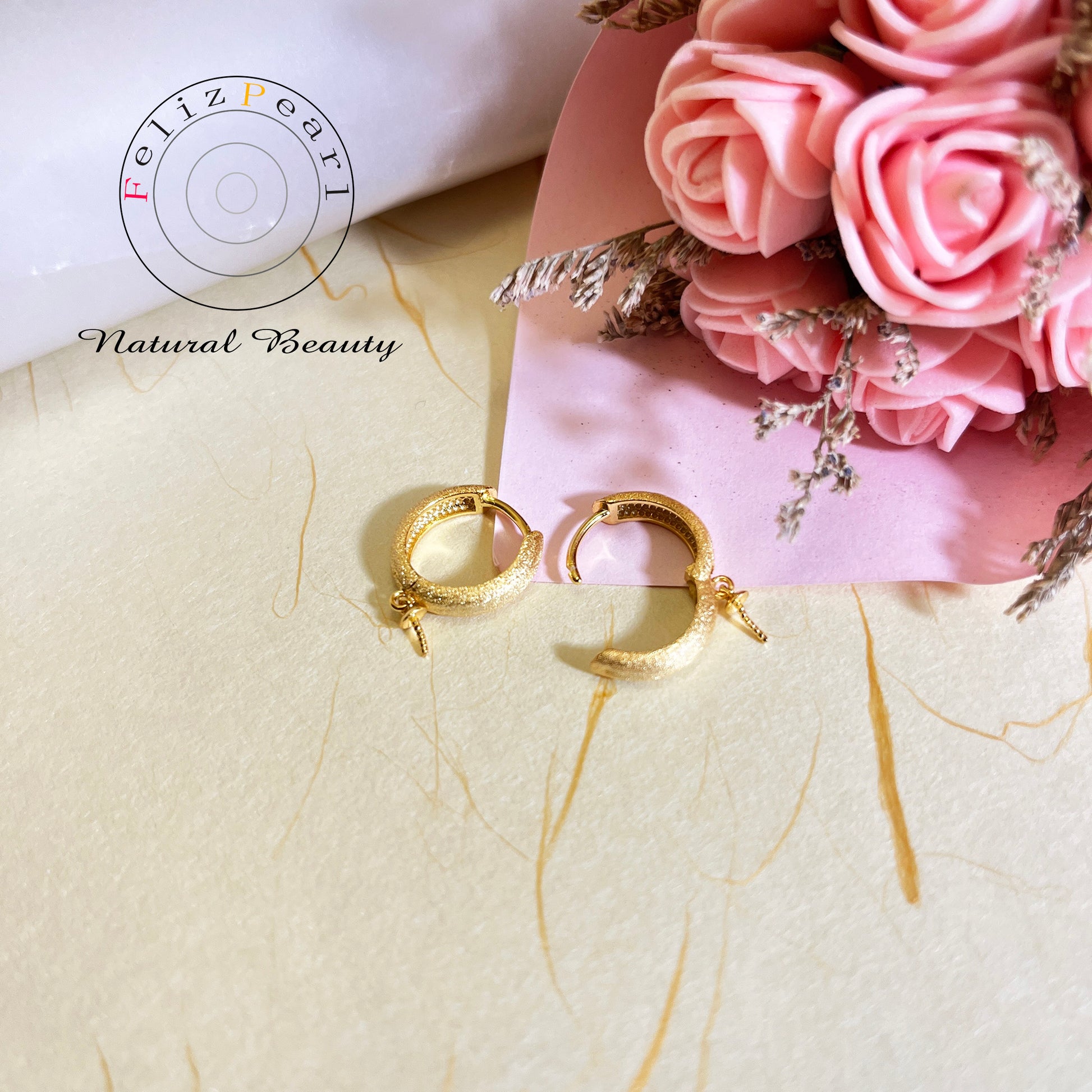 S925 Sterling Silver Matte Texture Pearl Earring Setting - Feliz Pearl 