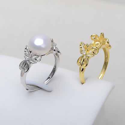 Silver Butterfly Pearl Ring Setting-Adjustable Size Pearl Ring - Feliz Pearl 