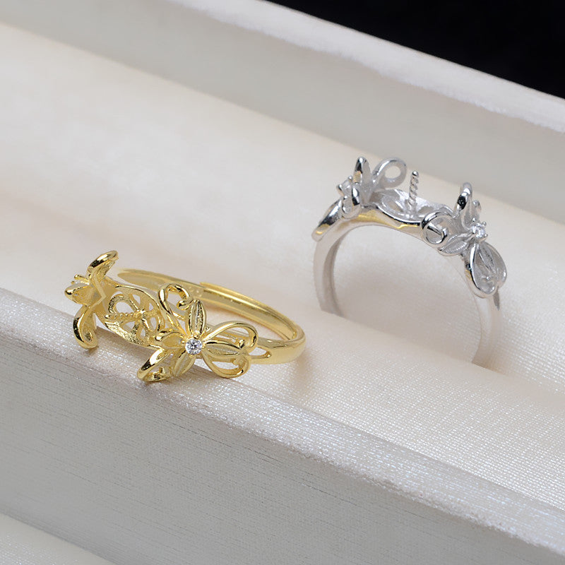 Silver Butterfly Pearl Ring Setting-Adjustable Size Pearl Ring - Feliz Pearl 