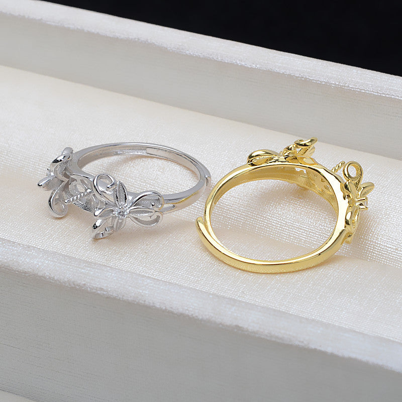 Silver Butterfly Pearl Ring Setting-Adjustable Size Pearl Ring - Feliz Pearl 