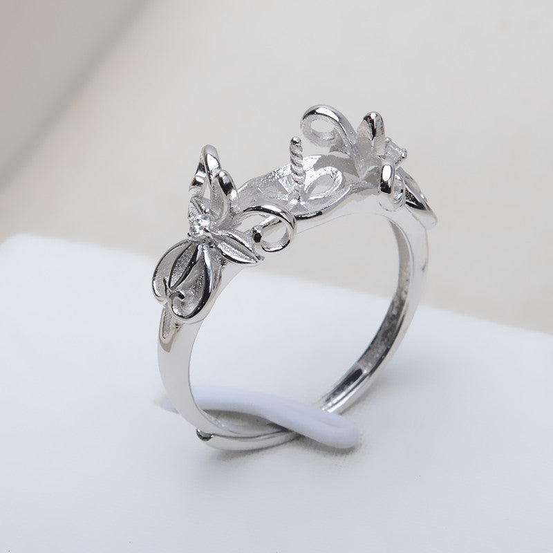 Silver Butterfly Pearl Ring Setting-Adjustable Size Pearl Ring - Feliz Pearl 