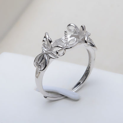 Silver Butterfly Pearl Ring Setting-Adjustable Size Pearl Ring - Feliz Pearl 