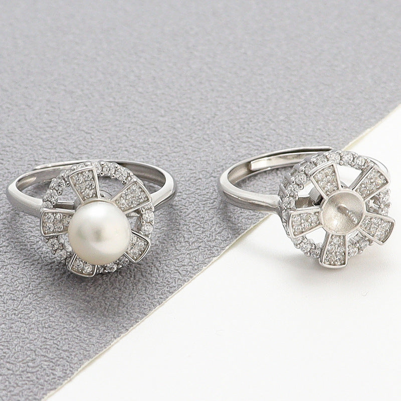 S925 Sterling Silver Cubic Zirconia Rotable Pearl Ring Settings - Feliz Pearl 