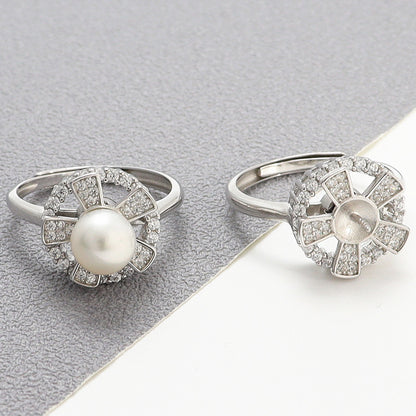 S925 Sterling Silver Cubic Zirconia Rotable Pearl Ring Settings - Feliz Pearl 
