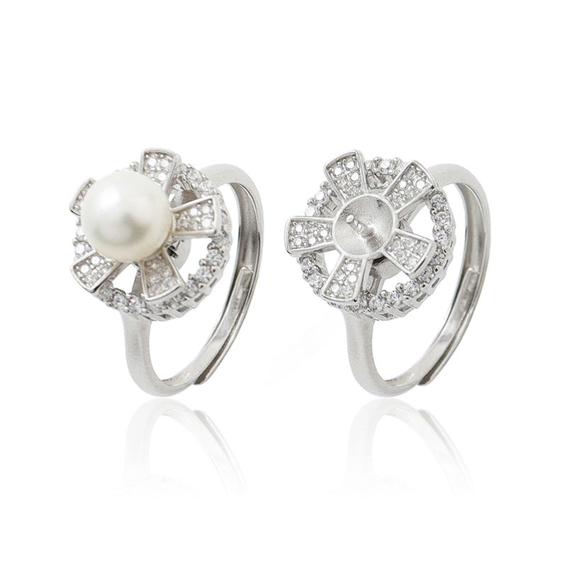 S925 Sterling Silver Cubic Zirconia Rotable Pearl Ring Settings - Feliz Pearl 