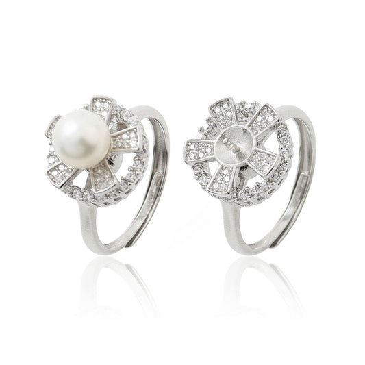 S925 Sterling Silver Cubic Zirconia Rotable Pearl Ring Settings - Feliz Pearl 