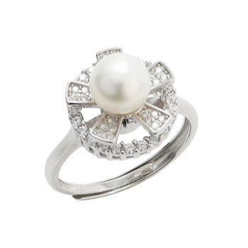 S925 Sterling Silver Cubic Zirconia Rotable Pearl Ring Settings - Feliz Pearl 