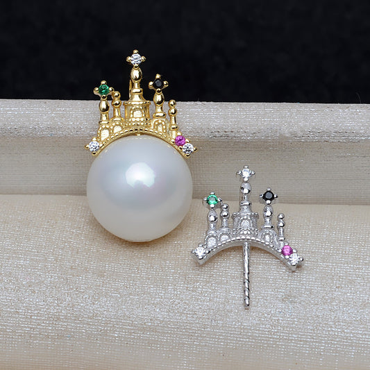 Cubic Zirconia Castle Pearl Pendant Setting-S925 Sterling Silveer - Feliz Pearl 