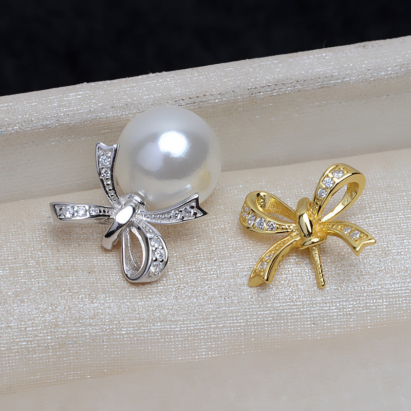 CZ Bow Tie Pearl Pendant Setting-S925 Sterling Silver - Feliz Pearl 