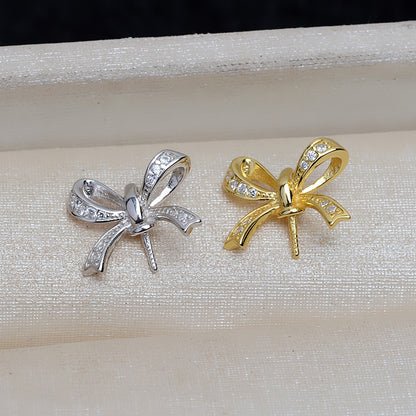 CZ Bow Tie Pearl Pendant Setting-S925 Sterling Silver - Feliz Pearl 