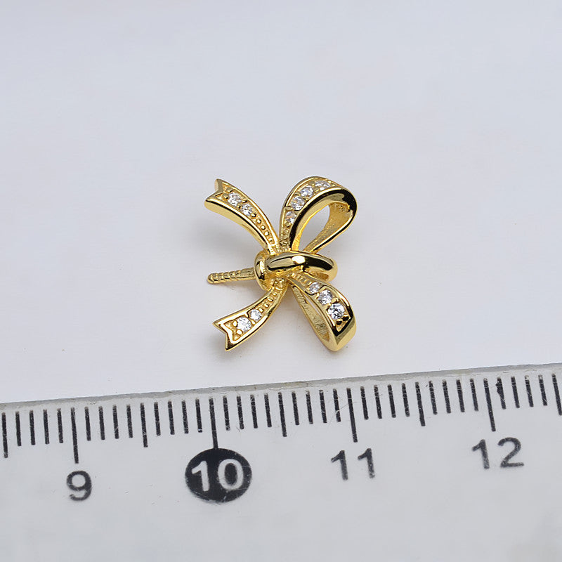 CZ Bow Tie Pearl Pendant Setting-S925 Sterling Silver - Feliz Pearl 
