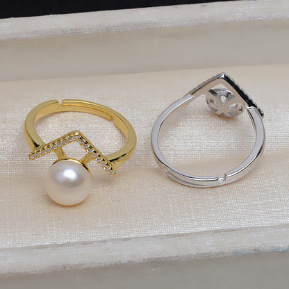 S925 Sterling Silver Cubic Zirconia V Pearl Ring Mounting - Feliz Pearl 