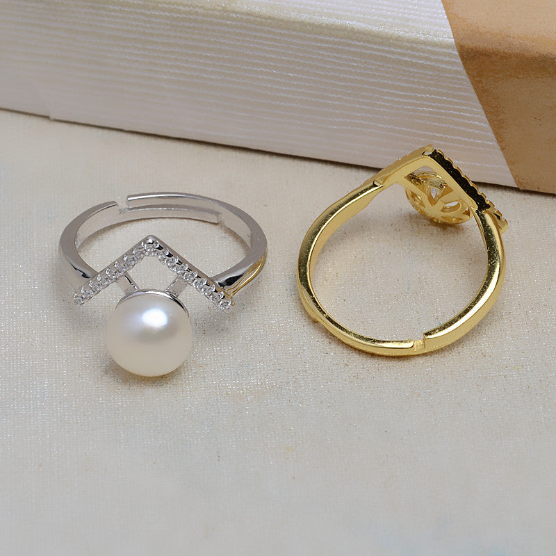S925 Sterling Silver Cubic Zirconia V Pearl Ring Mounting - Feliz Pearl 