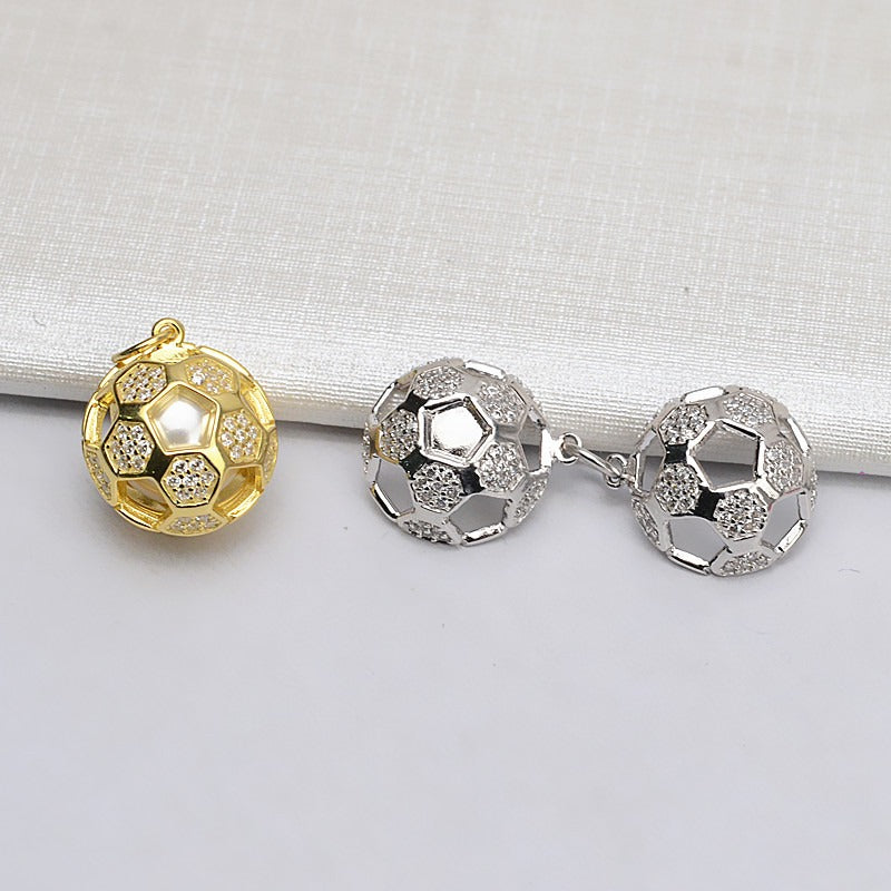 S925 Sterling Silver Football Pearl Cage Pendant - Feliz Pearl 