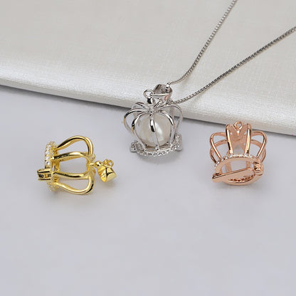S925 Sterling Silver Cubic Zirconia Crown Pearl Cage Pendant - Feliz Pearl 