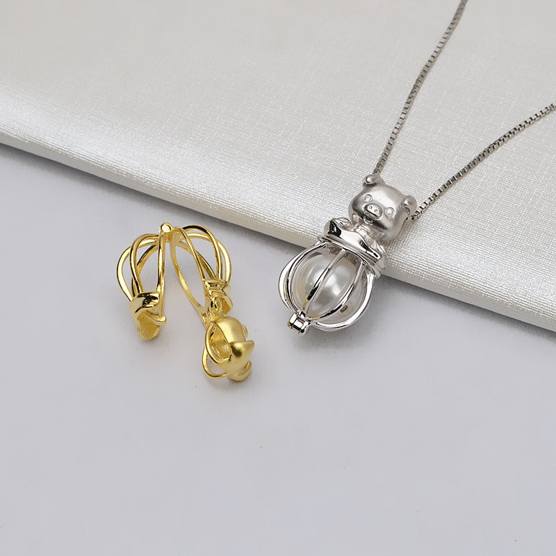 S925 Sterling Silver Piggy Pearl Cage Pendant - Feliz Pearl 