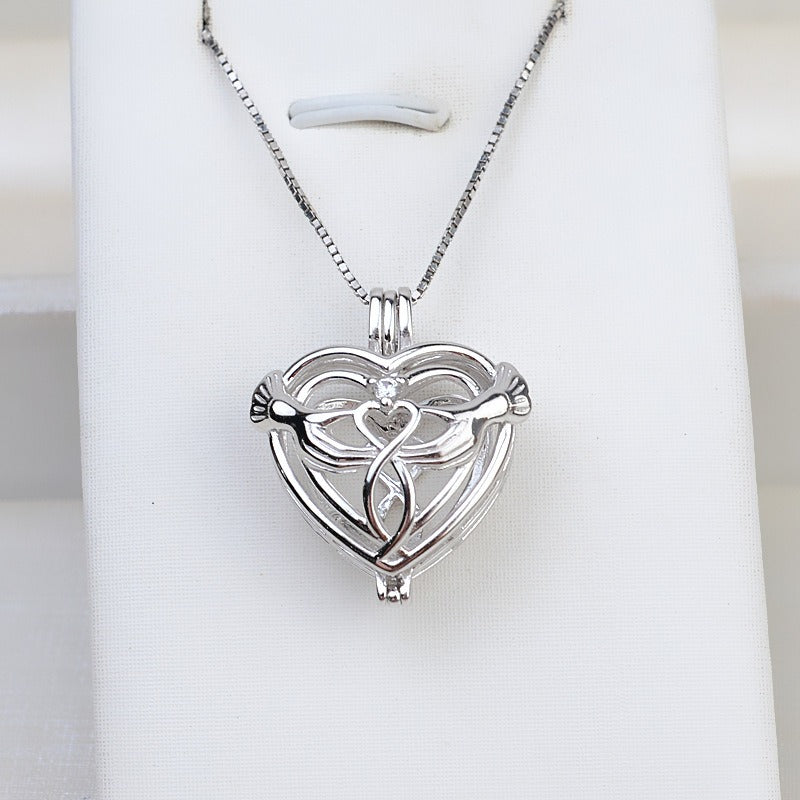 S925 Sterling Silver Angle Heart Pearl Cage Pendant - Feliz Pearl 