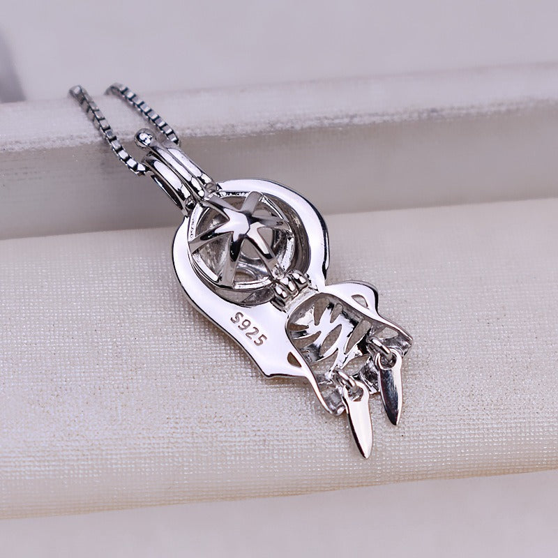 S925 Sterling Silver Halloween Skull Pearl Cage Pendant - Feliz Pearl 