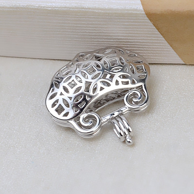 S925 Sterling Silver Lucky Lock Pearl Cage Pendant - Feliz Pearl 