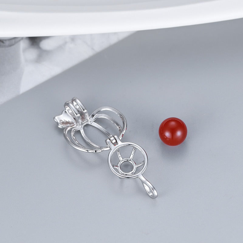 S925 Sterling Silver Pumpkin Pearl Cage Pendant - Feliz Pearl 