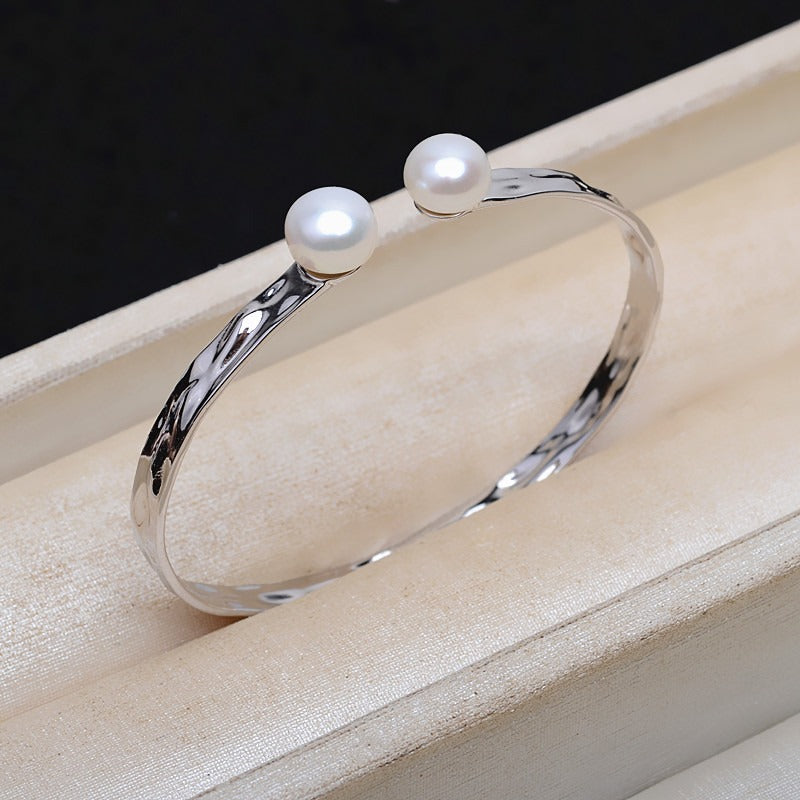 Girl's Bangle S925 Sterling Silver Freshwater Pearl Bangle Setting - Feliz Pearl 